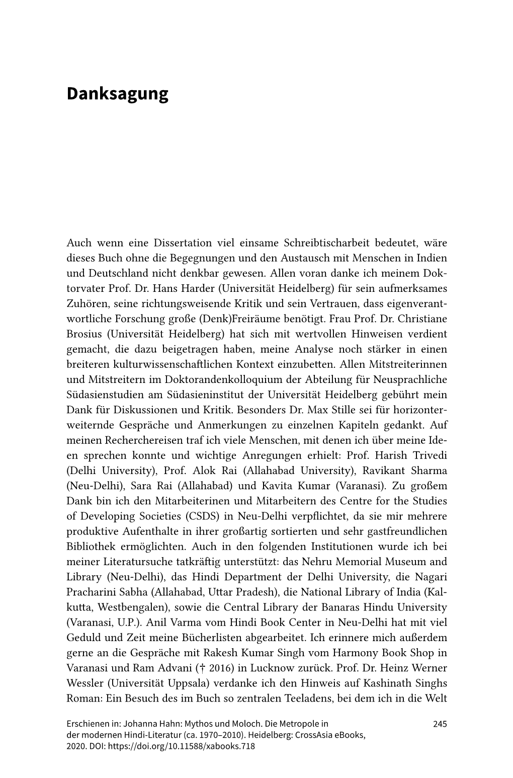 Mythos Und Moloch. Die Metropole in Der Modernen Hindi-Literatur (Ca