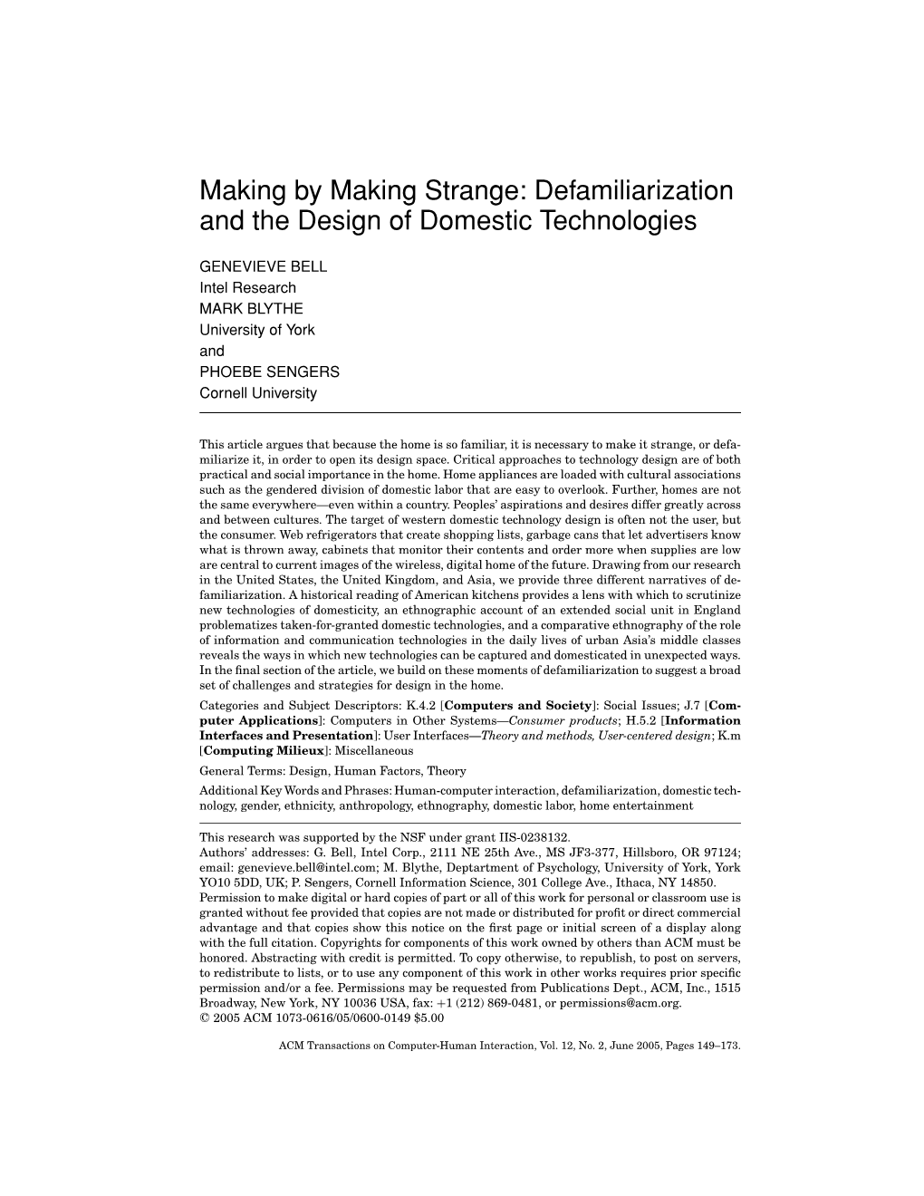 Defamiliarization and the Design of Domestic Technologies