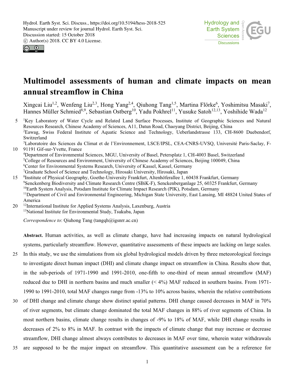 Multimodel Assessments of Human and Climate Impacts on Mean