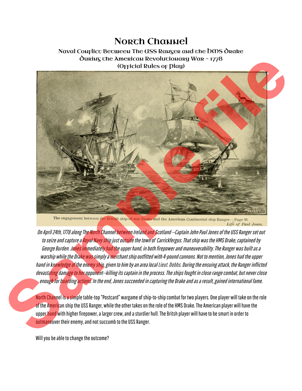 North Channel Naval Conflict Between the USS Ranger and the HMS Drake During the American Revolutionary War - 1778 (Official Rules of Play)