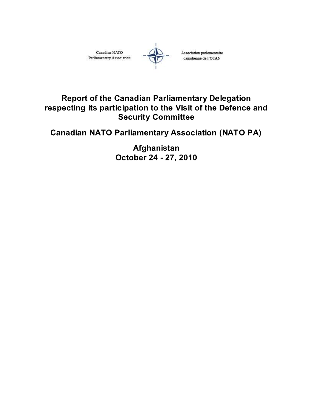 Report of the Canadian Parliamentary Delegation Respecting Its