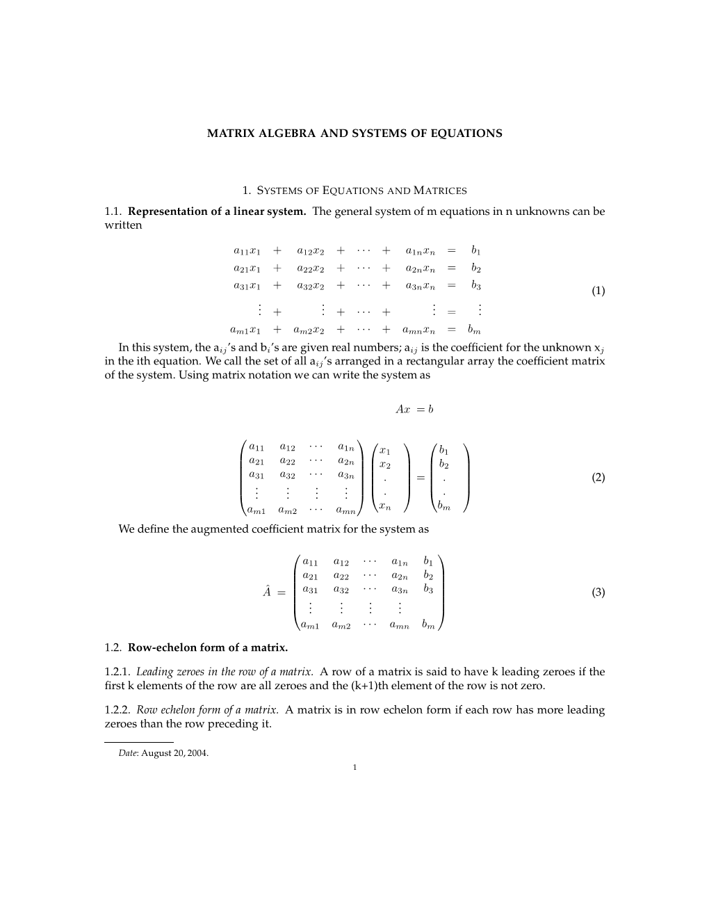 Matrix Algebra and Systems of Equations