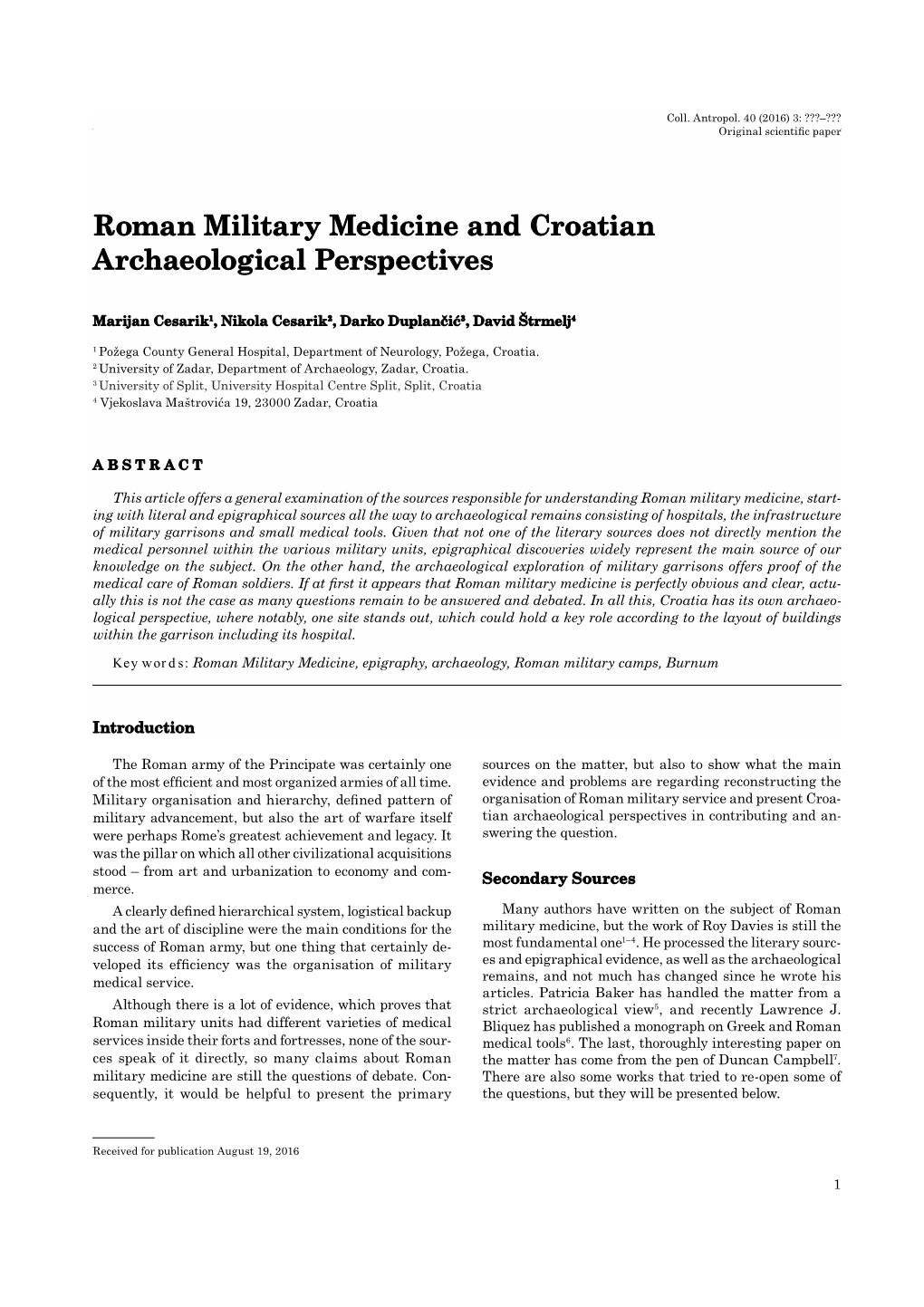 Roman Military Medicine and Croatian Archaeological Perspectives