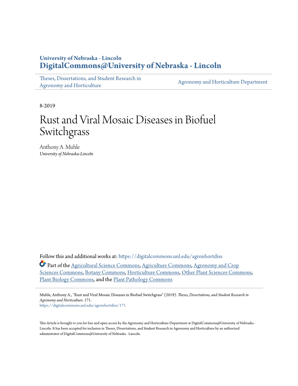 Rust and Viral Mosaic Diseases in Biofuel Switchgrass Anthony A