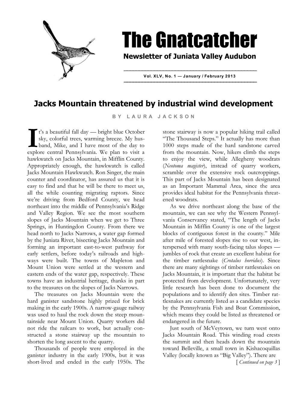 The Gnatcatcher Newsletter of Juniata Valley Audubon