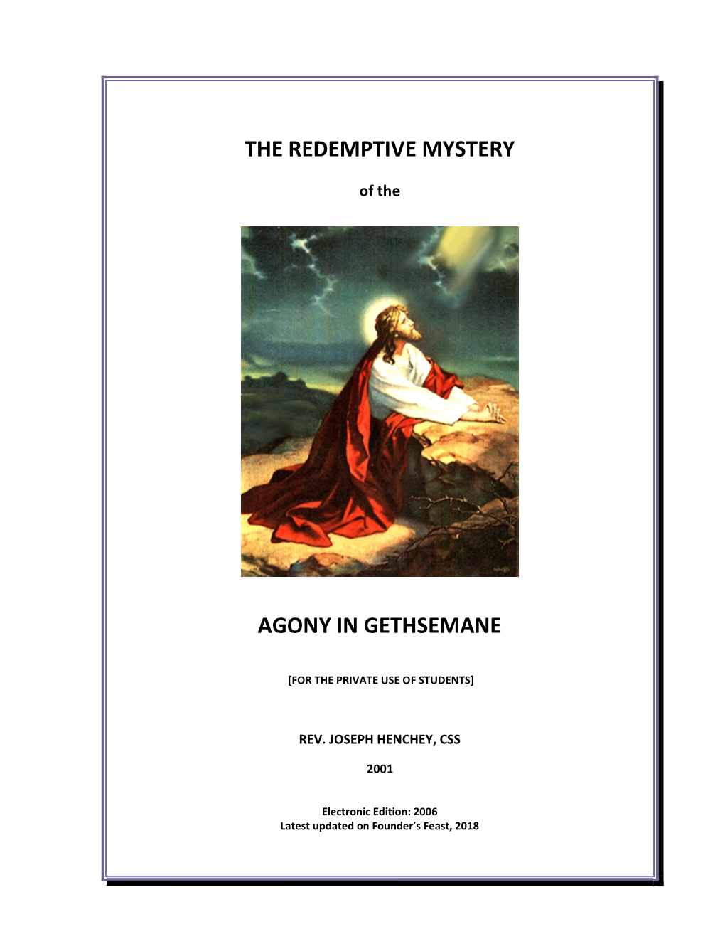 The Redemptive Mystery Agony in Gethsemane