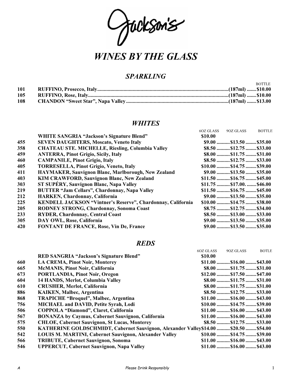 Wines by the Glass