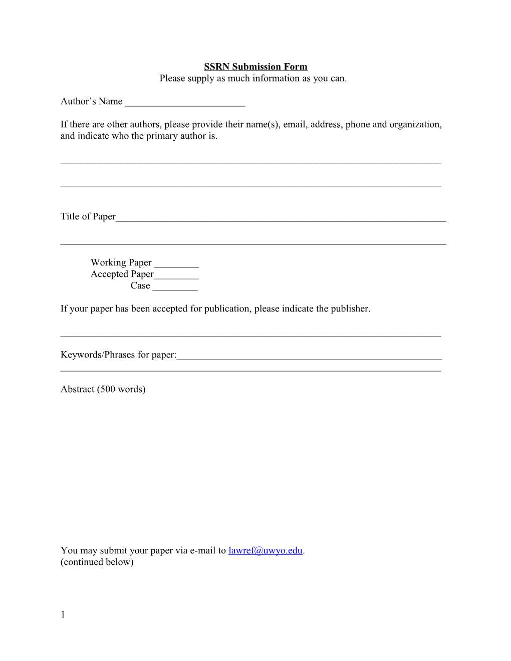 SSRN Submission Form