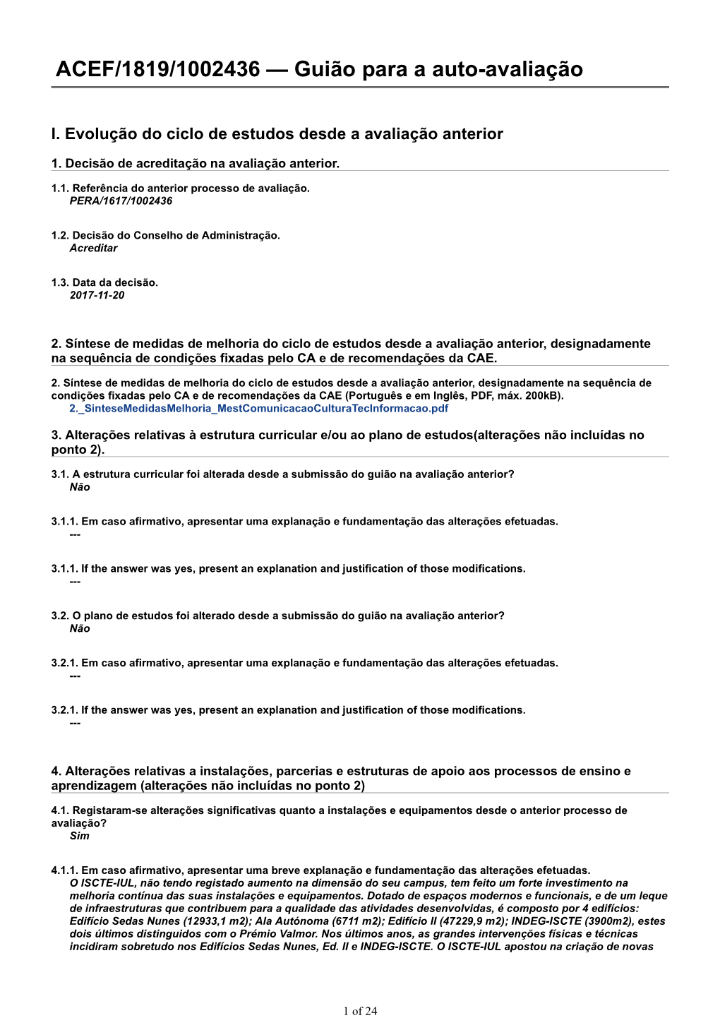 ACEF/1819/1002436 Â•ﬂ Guiã£O Para a Auto-Avaliaã§Ã£O