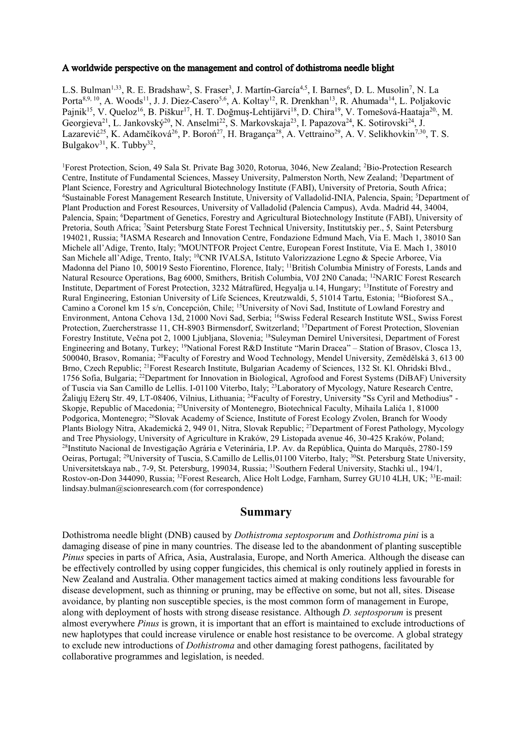 Management and Control of Dothistroma Needle Blight