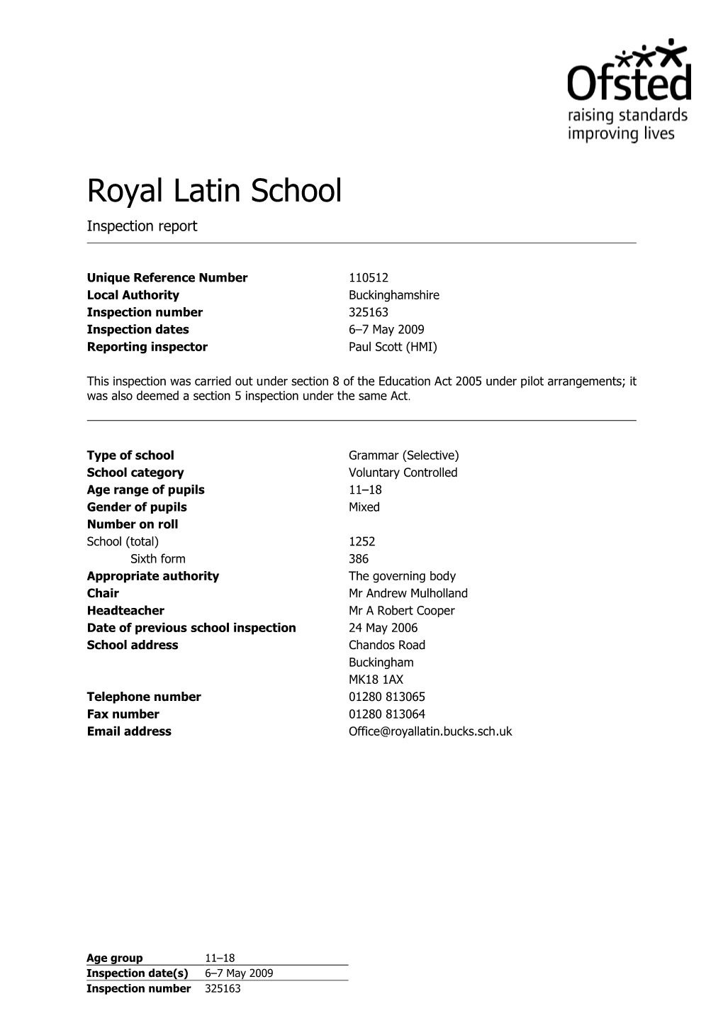 Royal Latin School Inspection Report