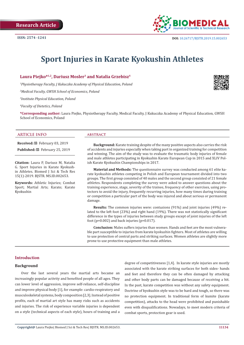 Sport Injuries in Karate Kyokushin Athletes