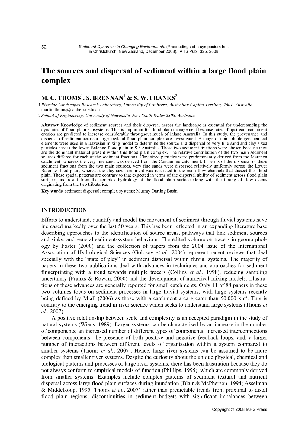 The Sources and Dispersal of Sediment Within a Large Flood Plain Complex