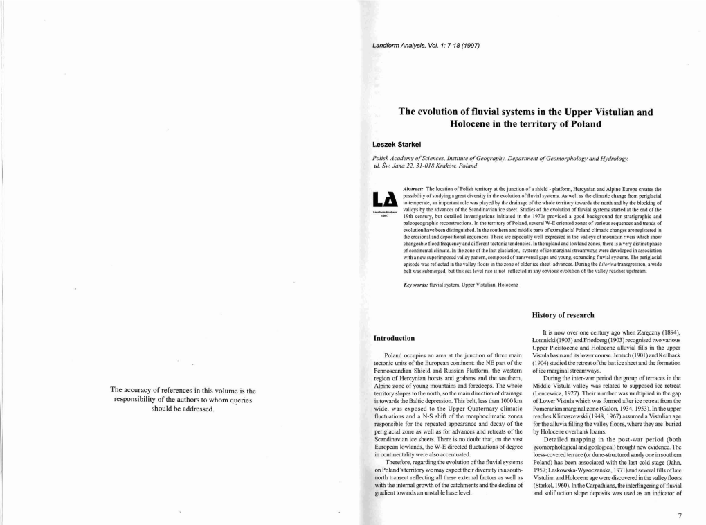 The Evolution of Fluvial Systems in the Upper Vistulian and Holocene in the Territory of Poland