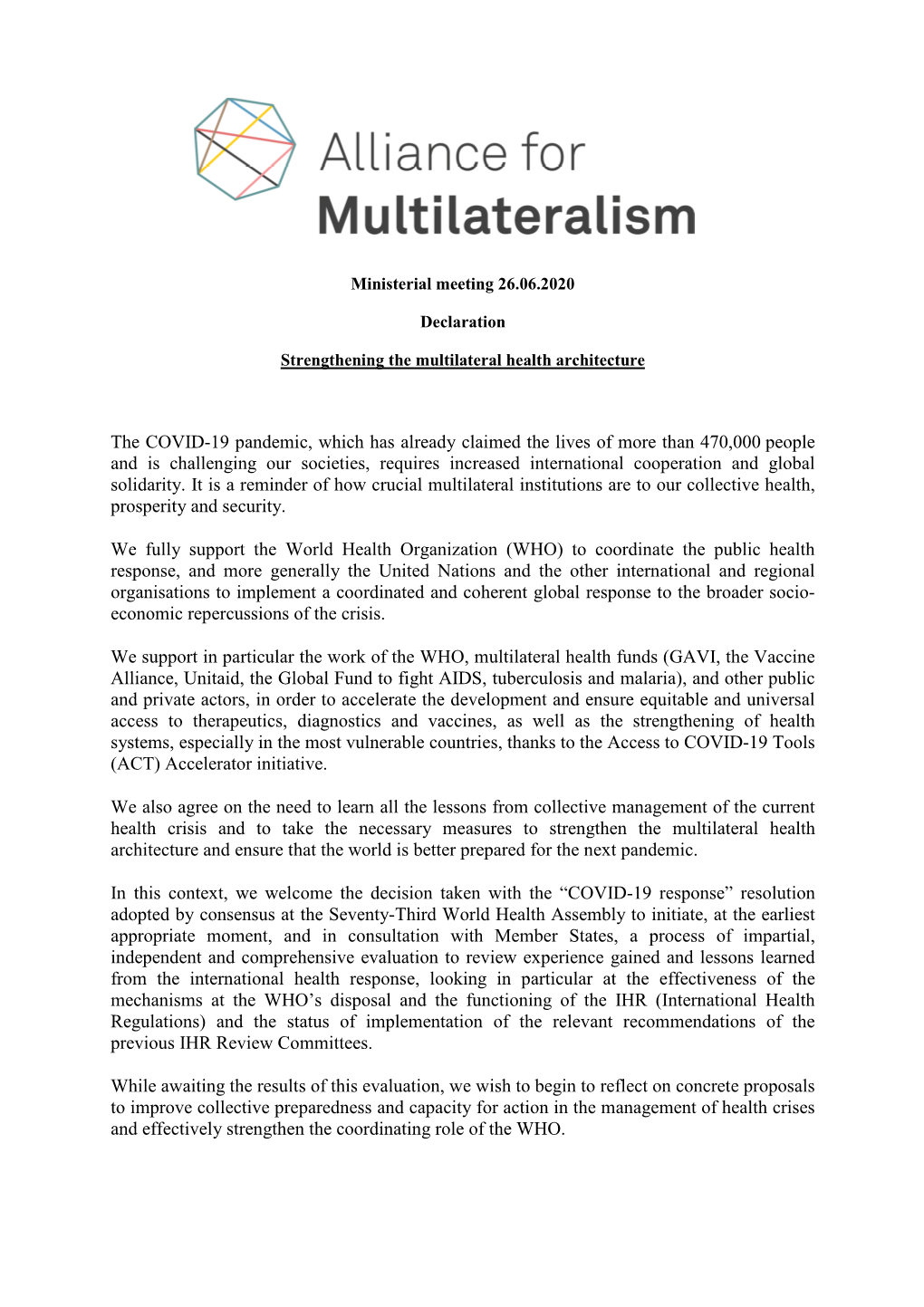 Strengthening the Multilateral Health Architecture