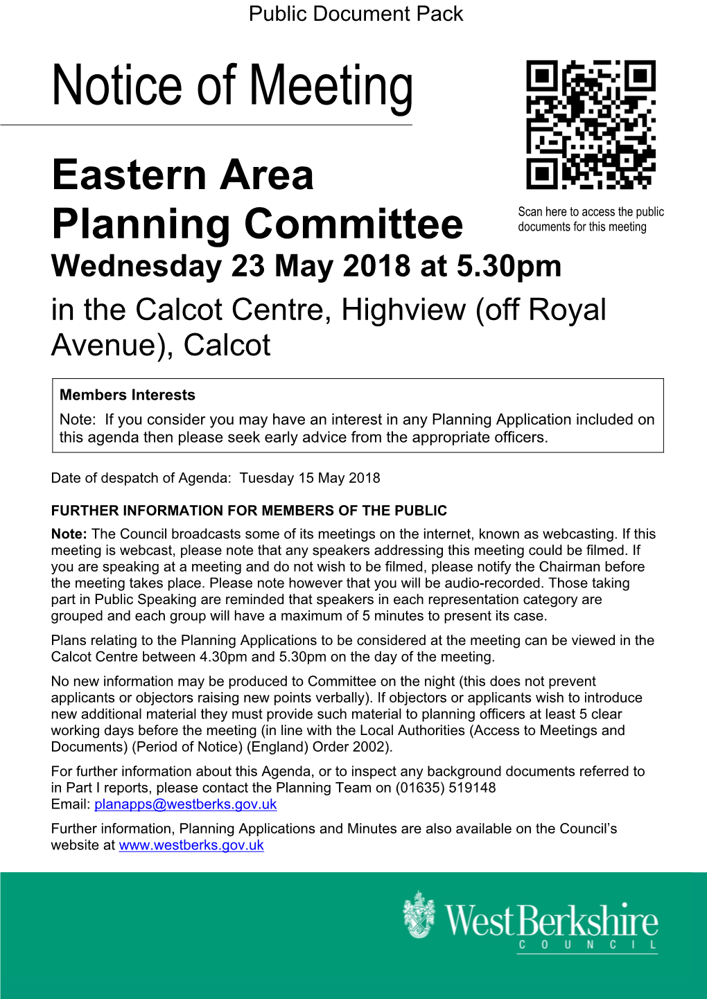 (Public Pack)Agenda Document for Eastern Area Planning Committee