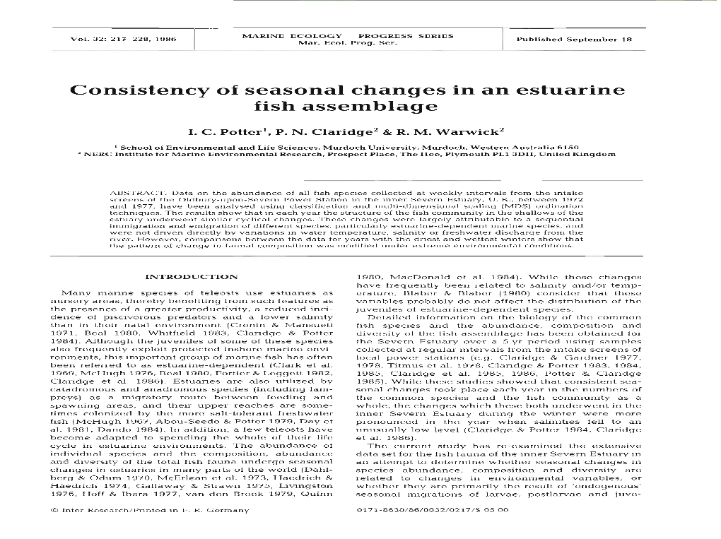 Consistency of Seasonal Changes in an Estuarine Fish Assemblage