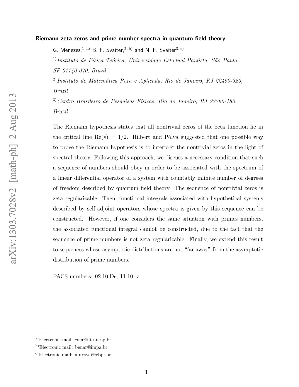 Riemann Zeta Zeros and Prime Number Spectra in Quantum Field