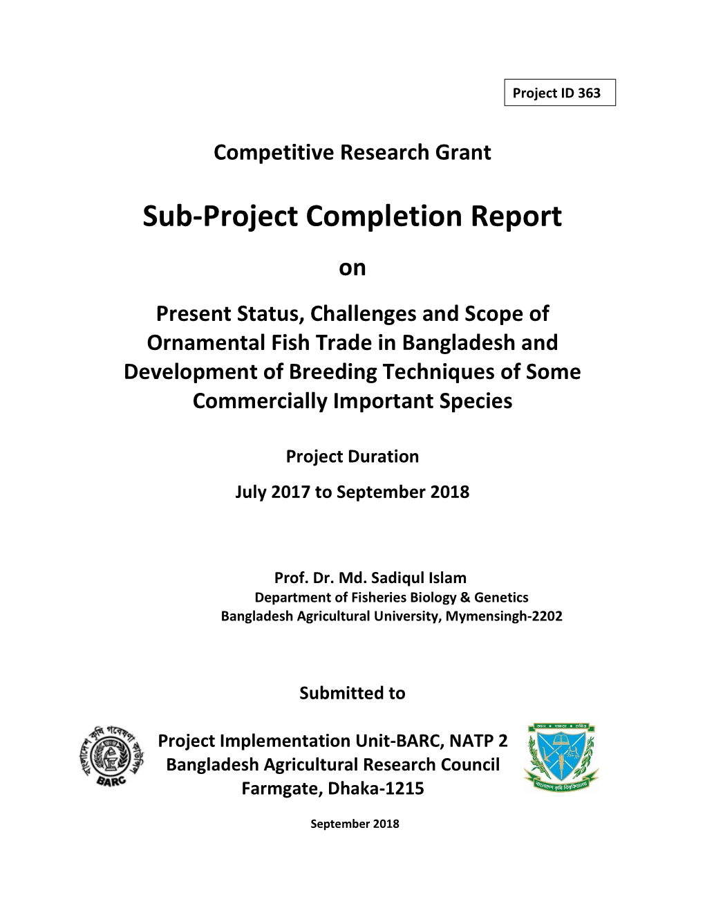 Sub-Project Completion Report