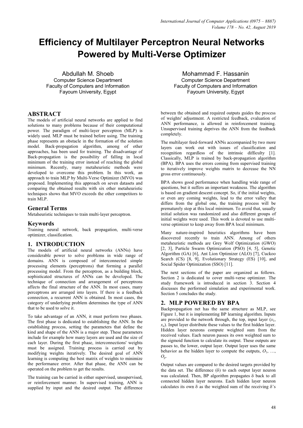 Efficiency of Multilayer Perceptron Neural Networks Powered by Multi-Verse Optimizer