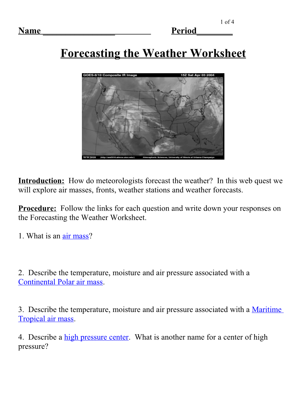 Forecasting the Weather Web Quest