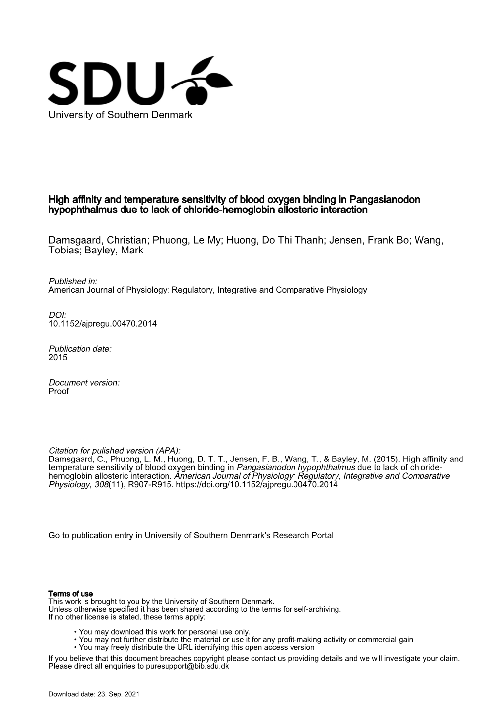 University of Southern Denmark High Affinity and Temperature Sensitivity