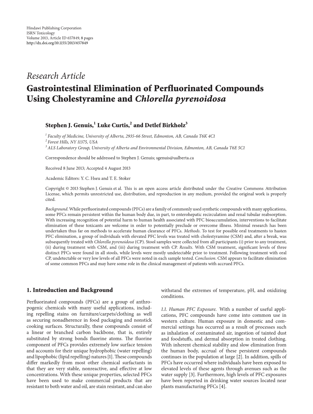 Gastrointestinal Elimination of Perfluorinated Compounds Using Cholestyramine and Chlorella Pyrenoidosa