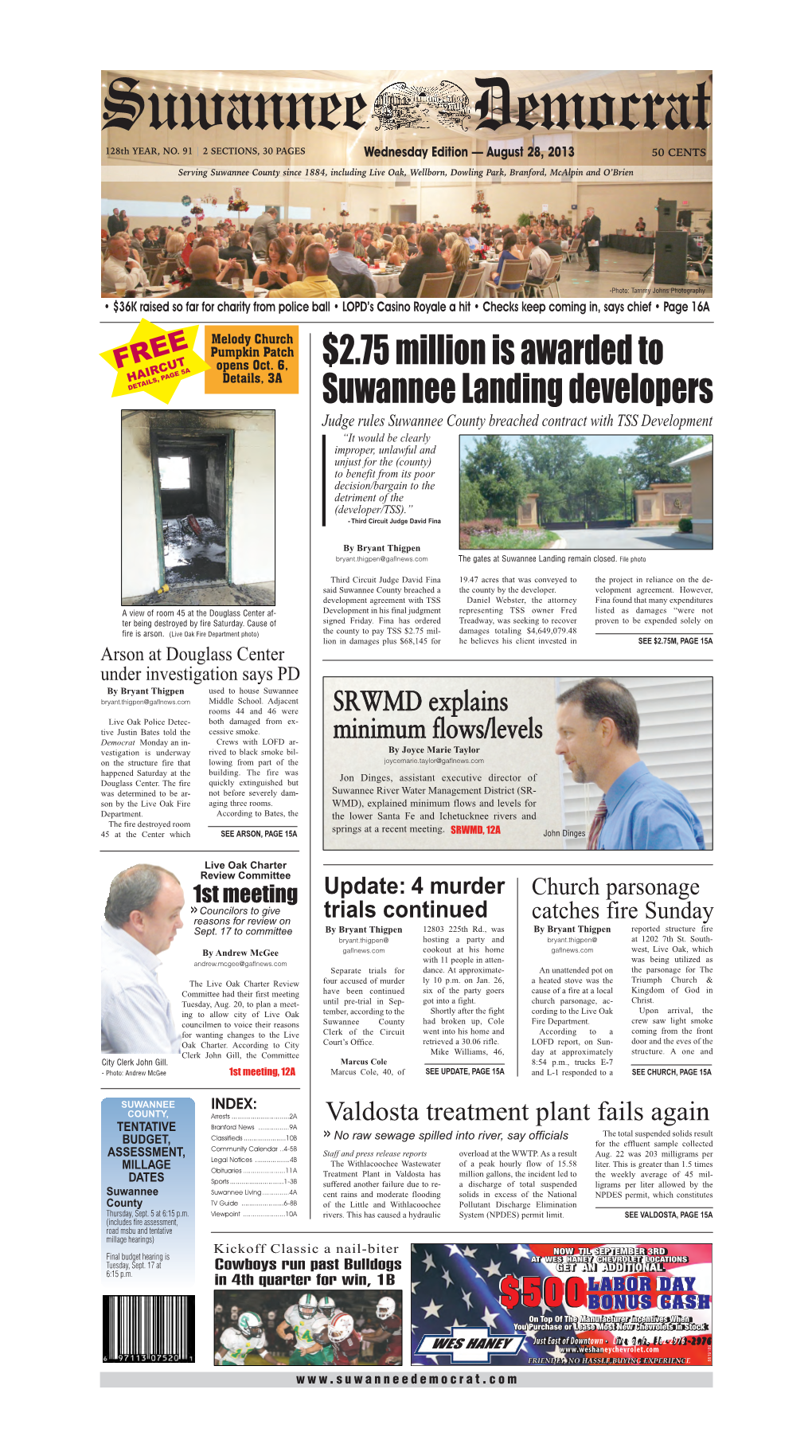 2.75 Million Is Awarded to Suwannee Landing Developers Continued from Page 1A the Amount of $68,145