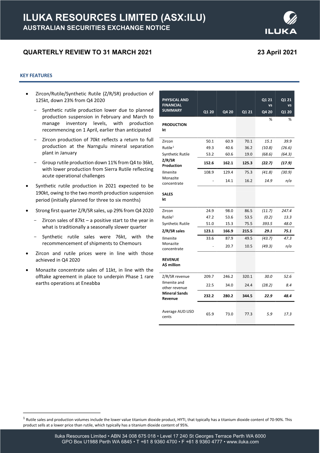 Iluka Resources Limited (Asx:Ilu) Australian Securities Exchange Notice