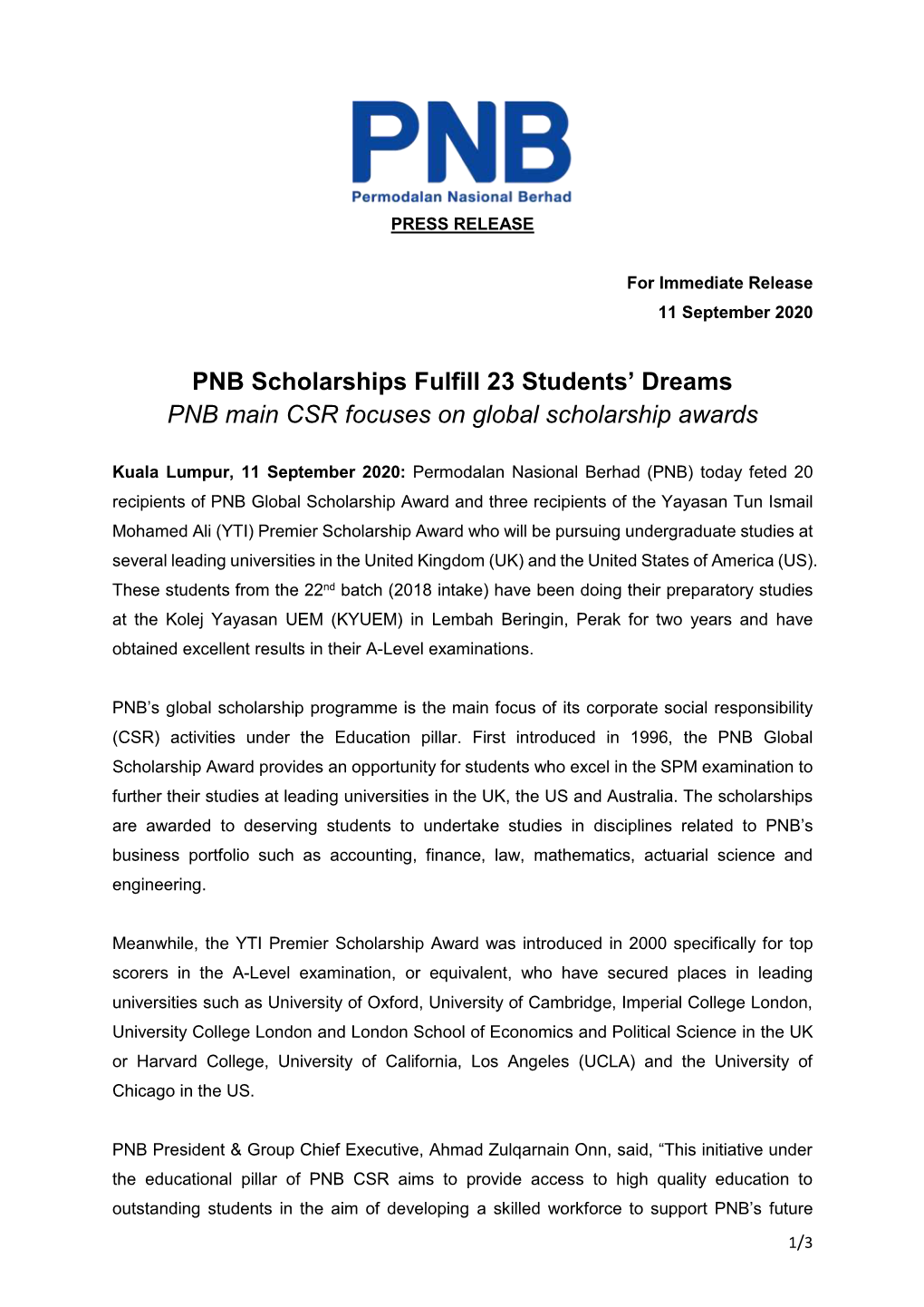 PNB Scholarships Fulfill 23 Students' Dreams PNB Main CSR Focuses On