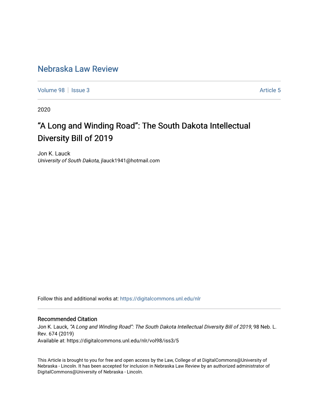 The South Dakota Intellectual Diversity Bill of 2019