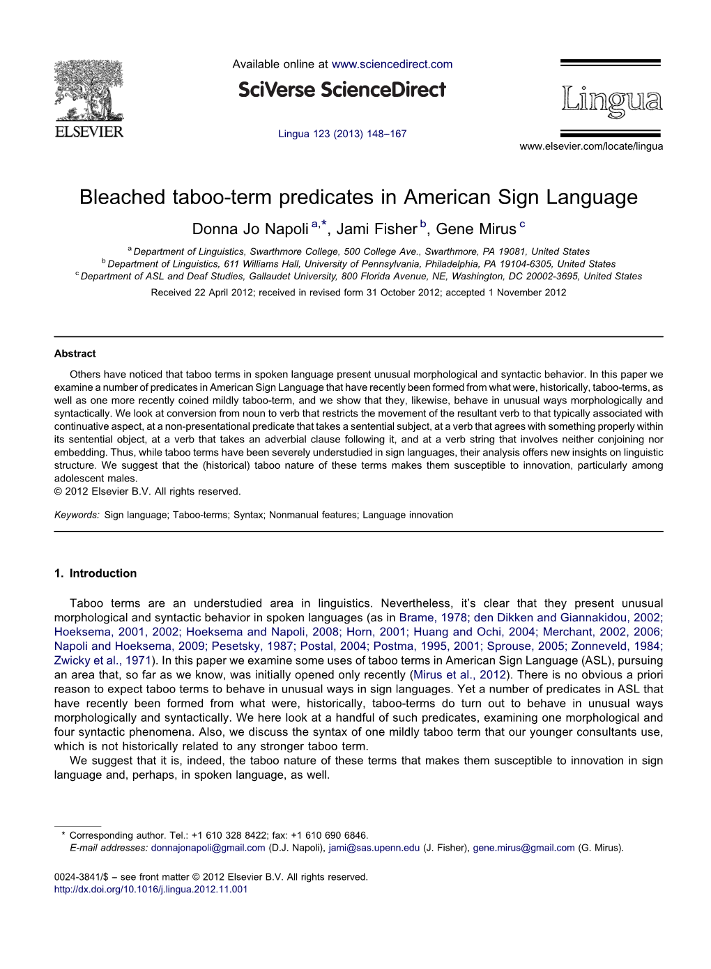 Bleached Taboo Predicates in American Sign Language