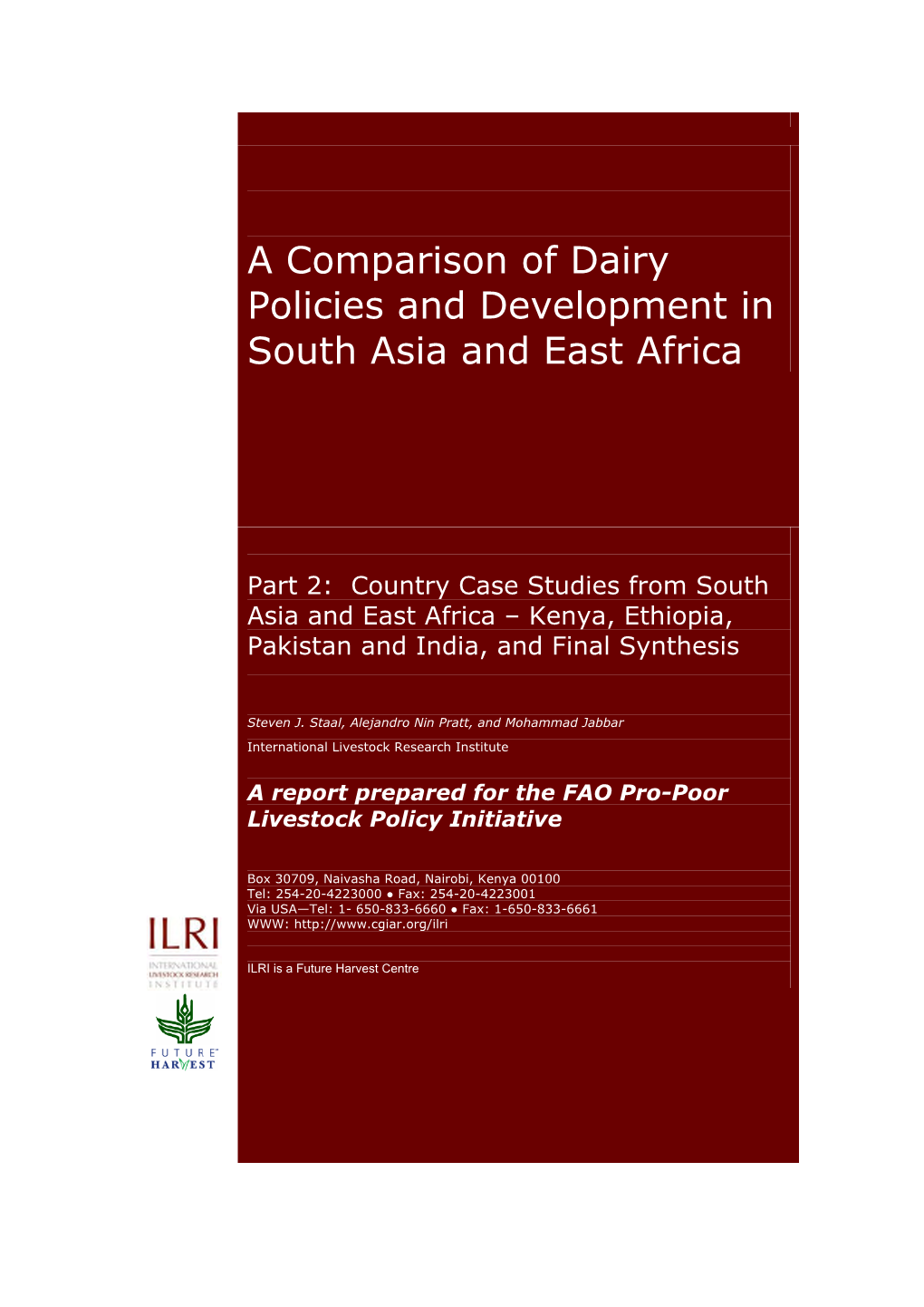A Comparison of Dairy Policies and Development in South Asia and East Africa