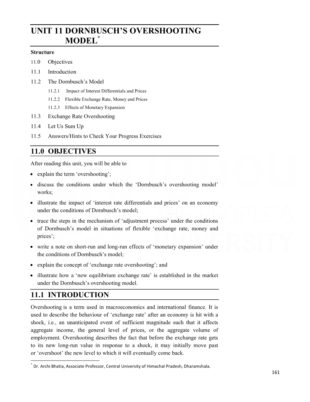 Unit 11 Dornbusch's Overshooting Model*