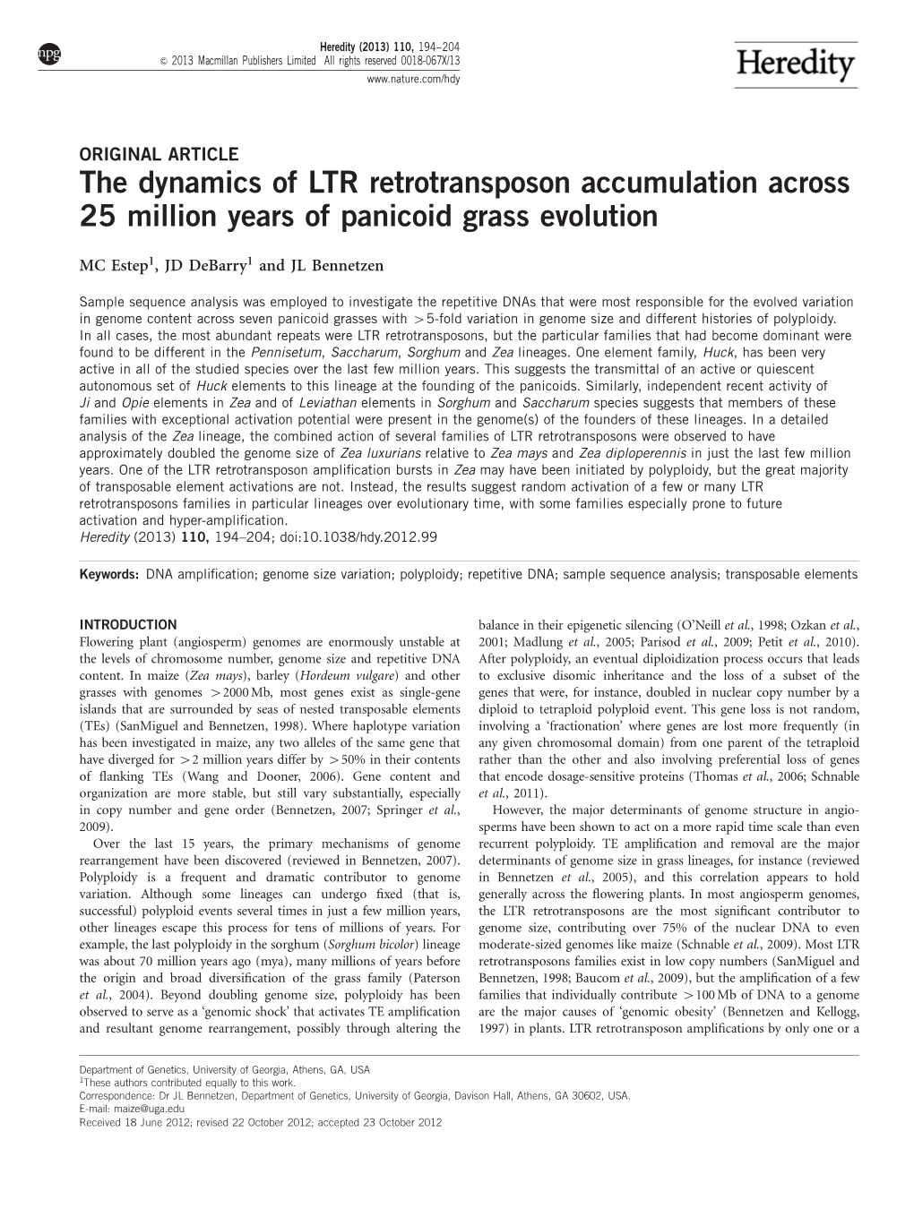 The Dynamics of LTR Retrotransposon Accumulation Across 25 Million Years of Panicoid Grass Evolution