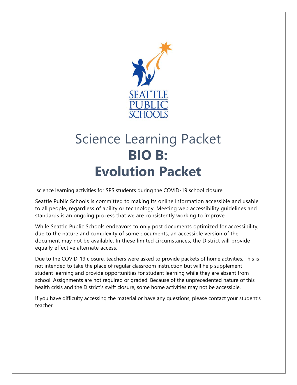 Science Learning Packet BIO B: Evolution Packet