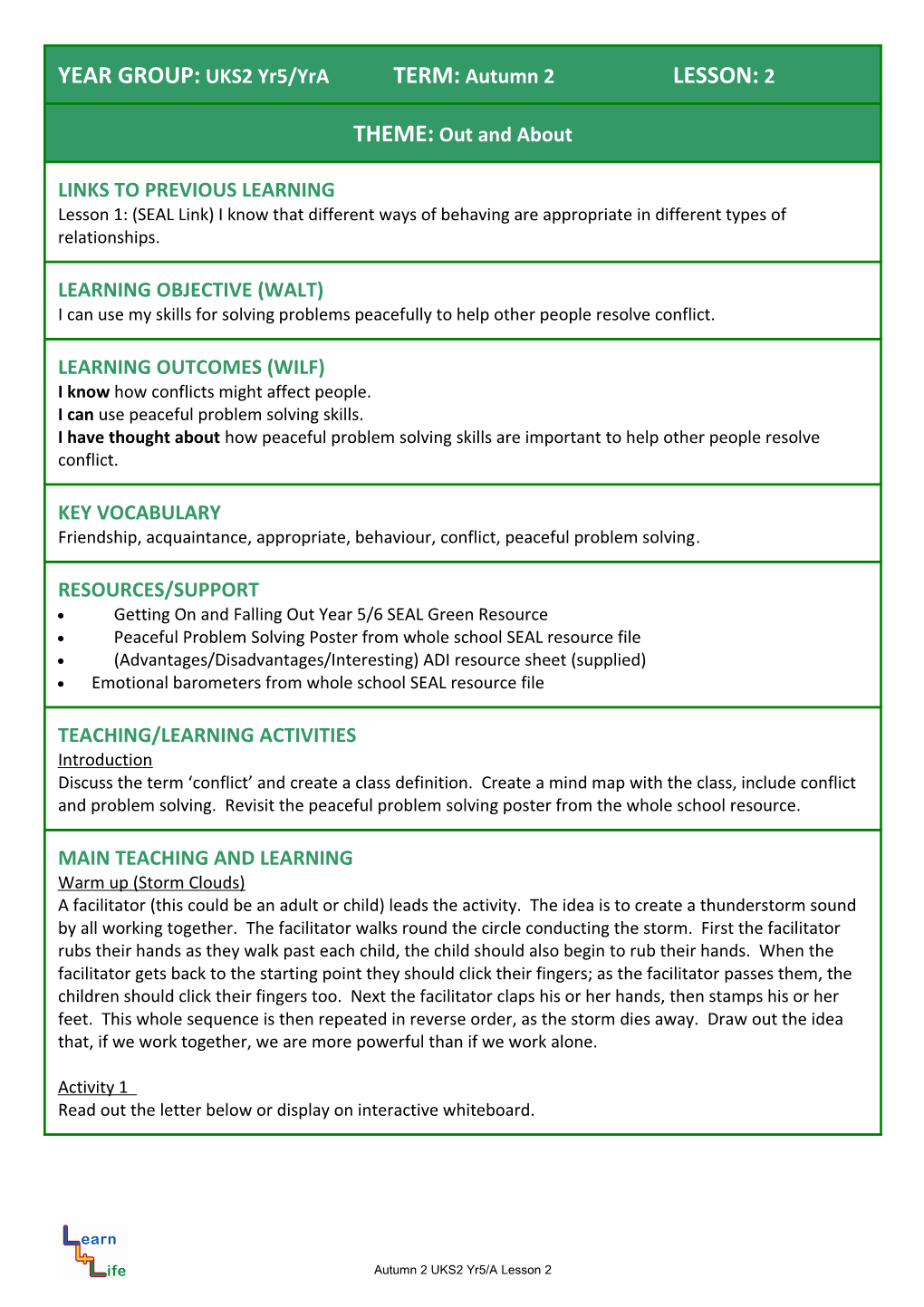 YEAR GROUP: LKS2 TERM: Autumn LESSON: 1 s9