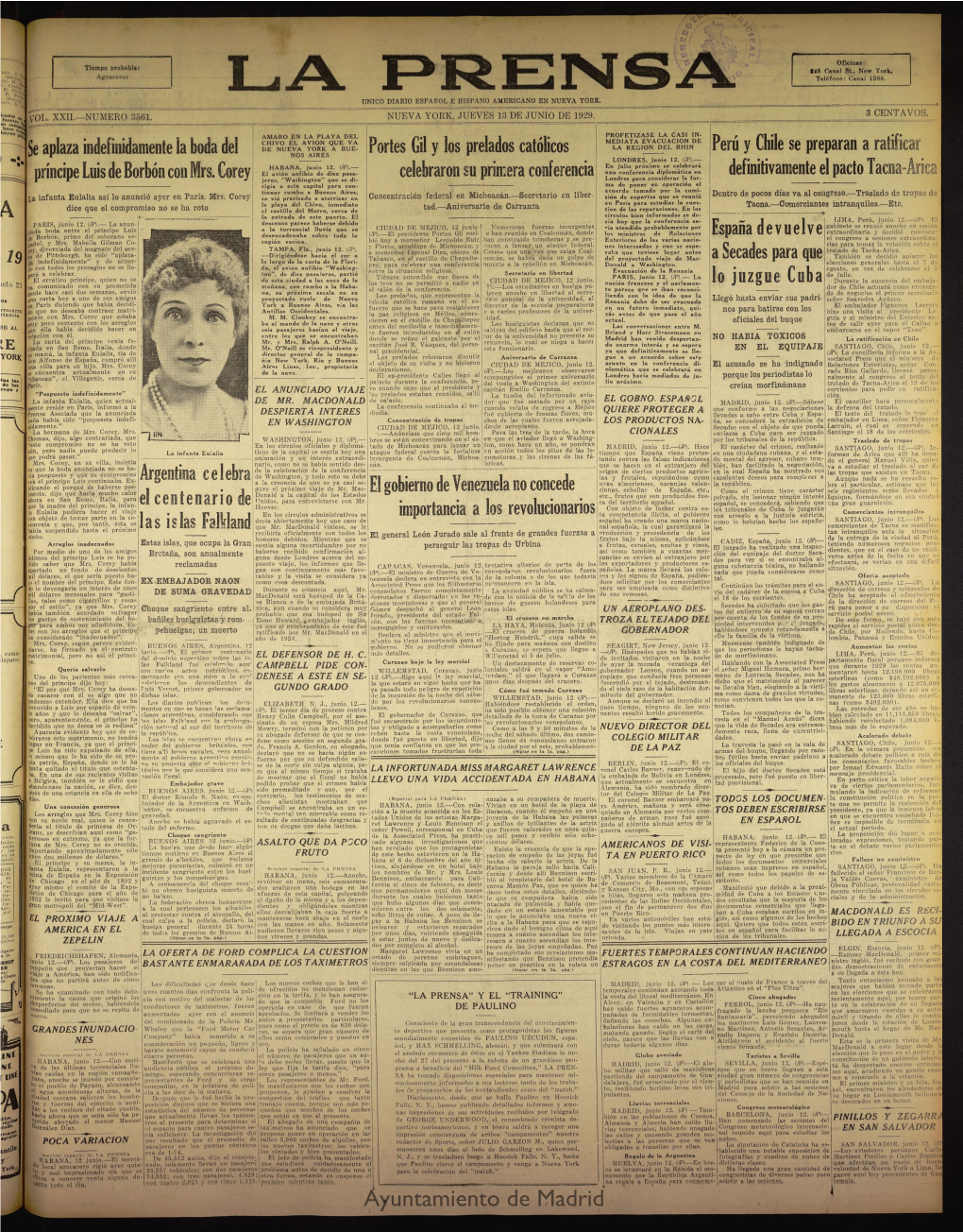 La Prensa De 13 De Junio De 1929, Nº 3561