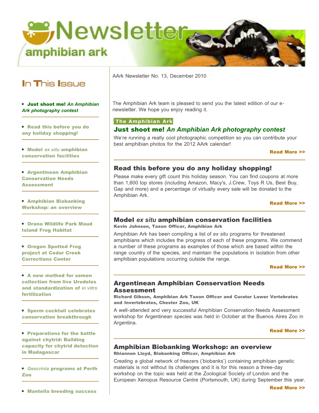 Amphibian Ark News