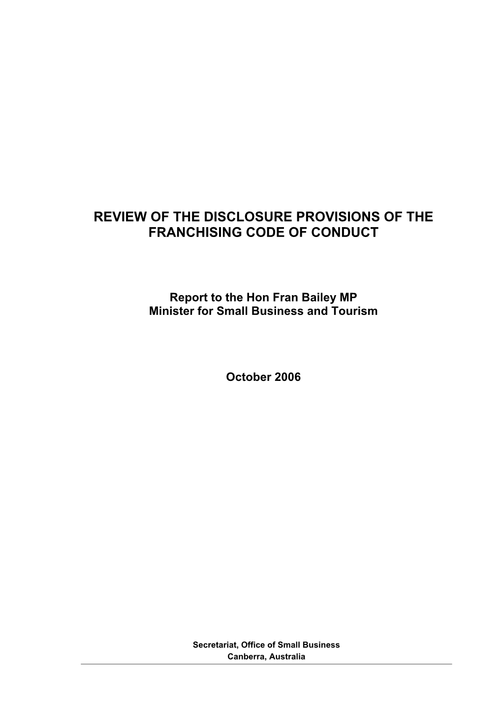 Report of the 2Nd Review of the Franchising Code of Conduct - October 2006