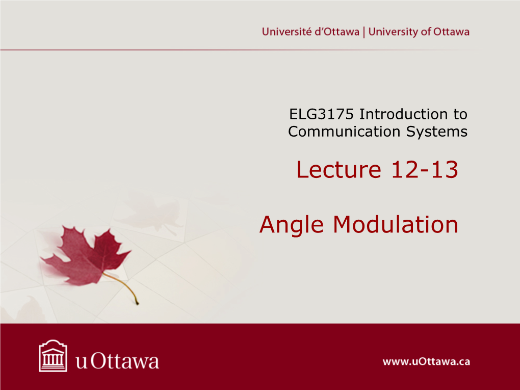 Lecture 12-13 Angle Modulation