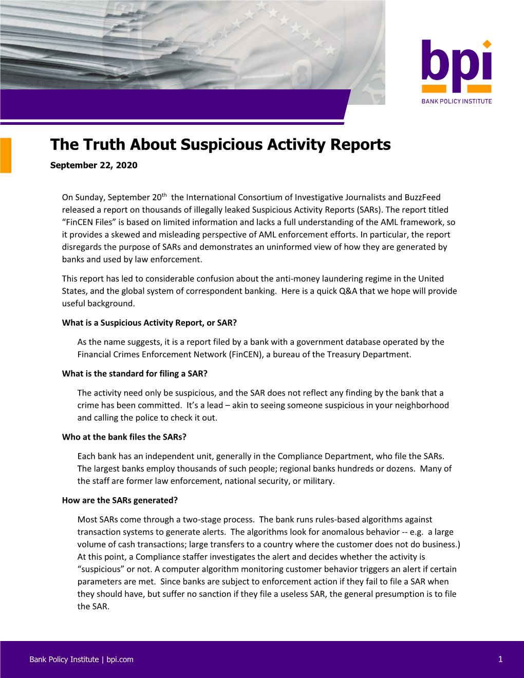 The Truth About Suspicious Activity Reports September 22, 2020