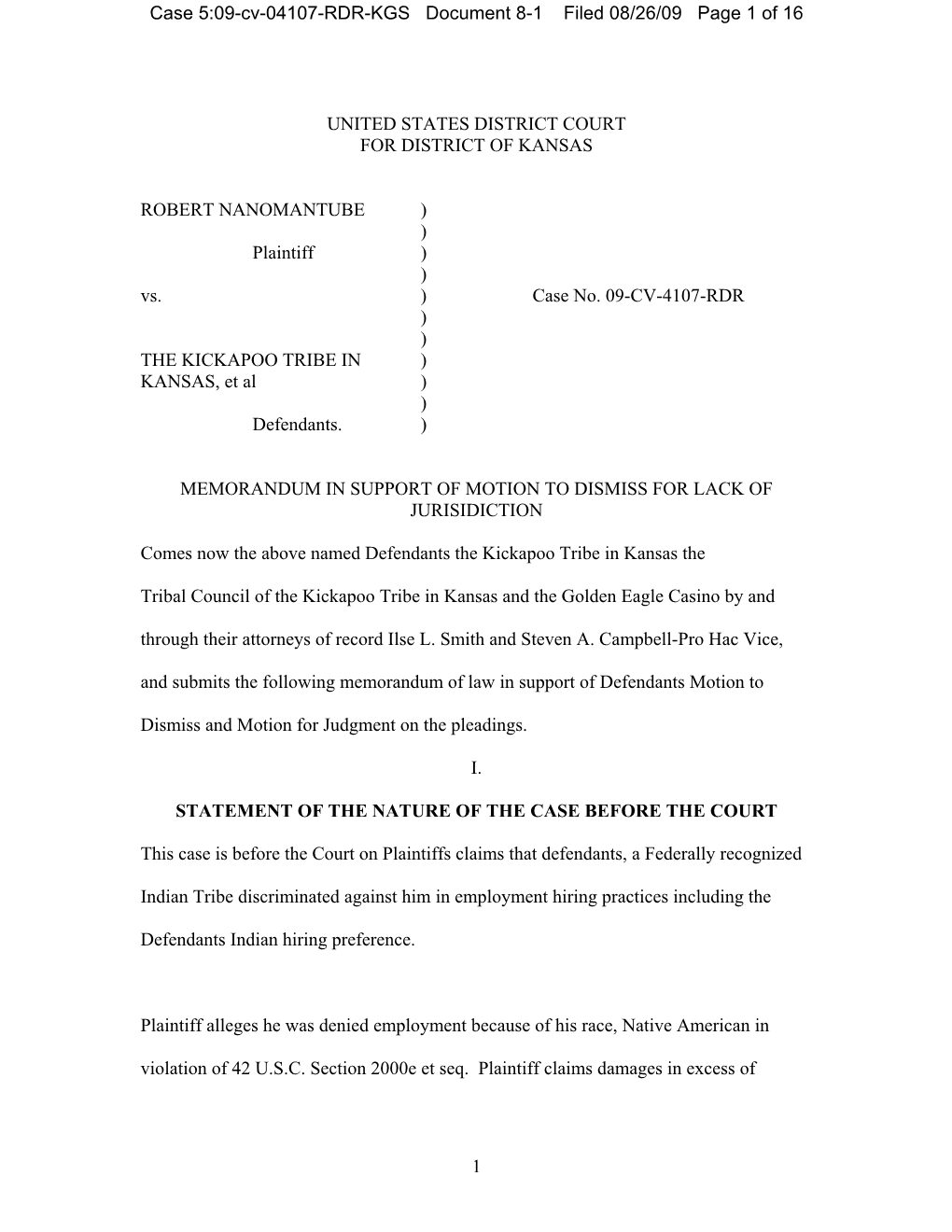 Case 5:09-Cv-04107-RDR-KGS Document 8-1 Filed 08/26/09 Page 1 of 16