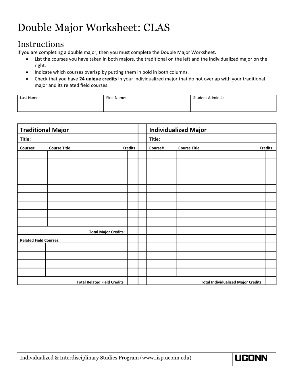 Double Major Worksheet: CLAS