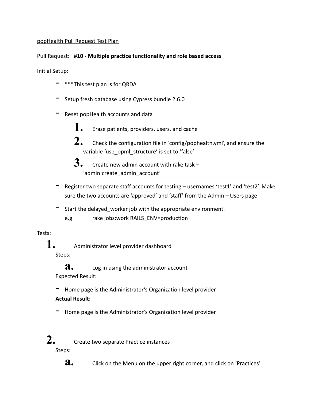 Pophealth Pull Request Test Plan