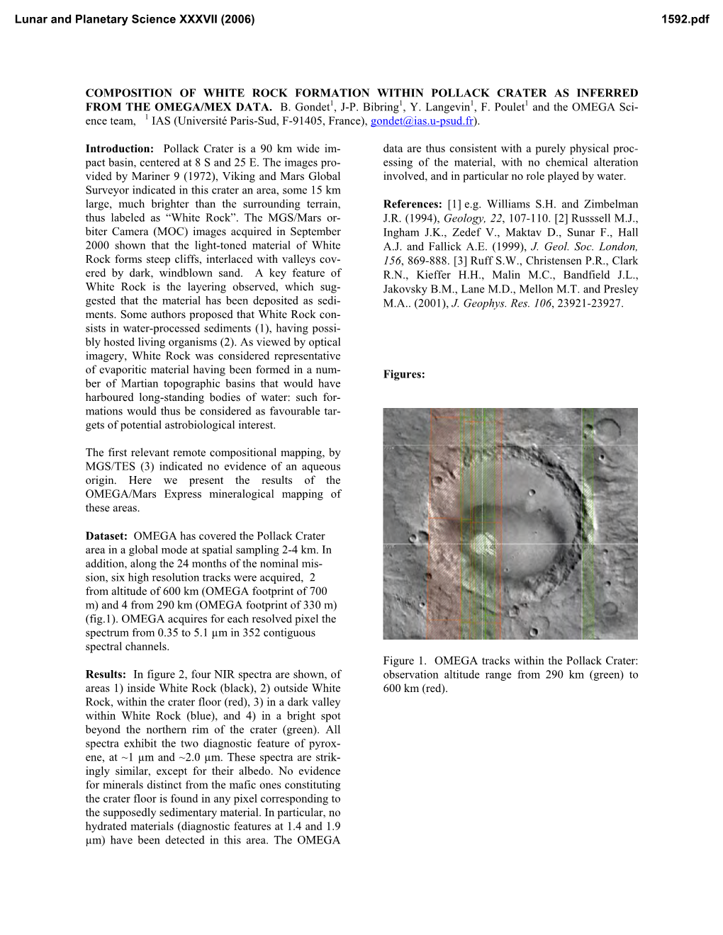 Composition of White Rock Formation Within Pollack Crater As Inferred from the Omega/Mex Data