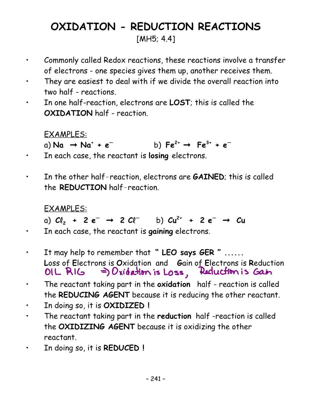 Oxidation - Reduction Reactions [Mh5; 4.4]