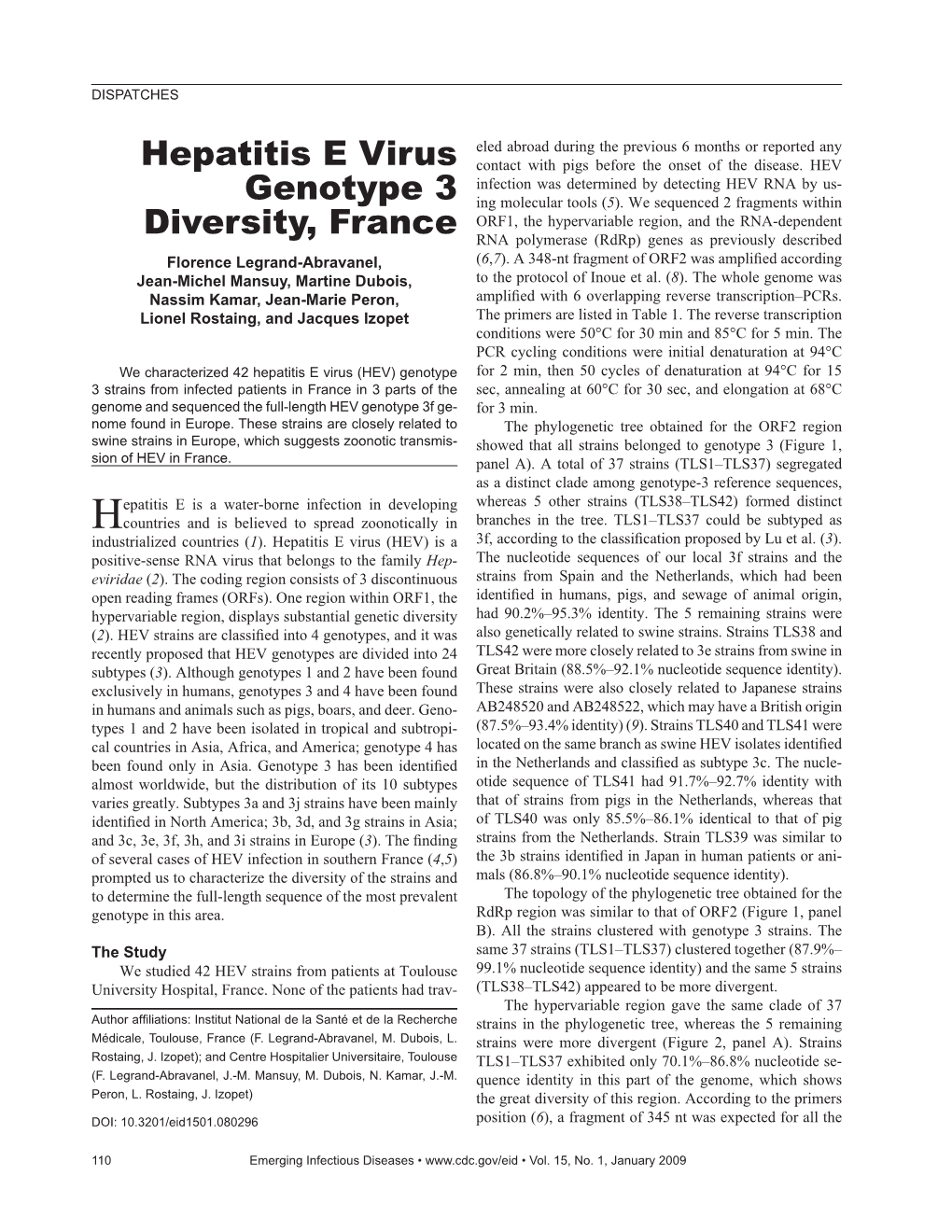 Hepatitis E Virus Genotype 3 Diversity, France