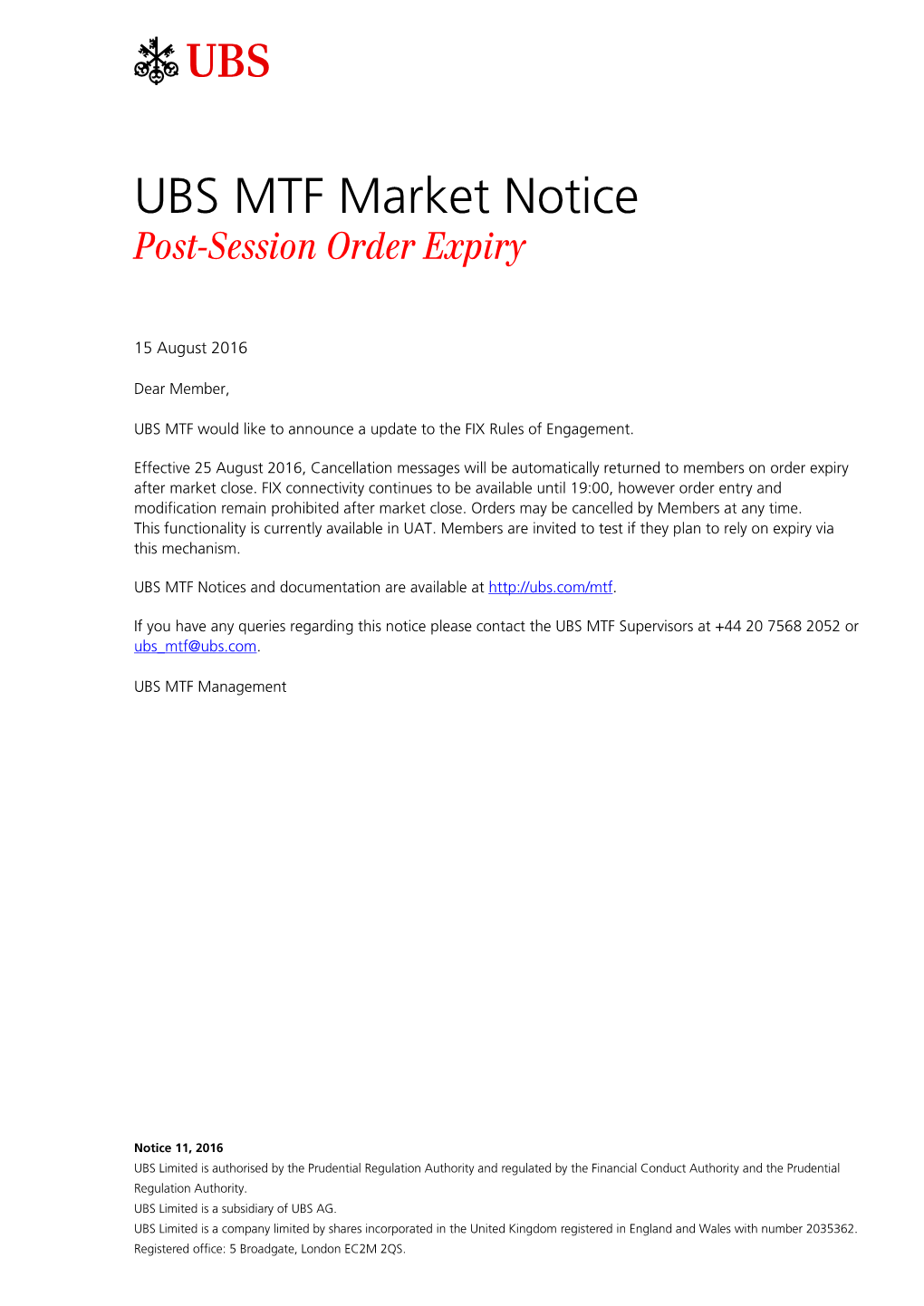 Notice N11 2016: Order Expiry