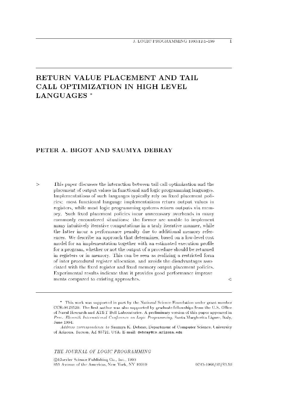 Return Value Placement and Tail Call Optimization in High Level Languages